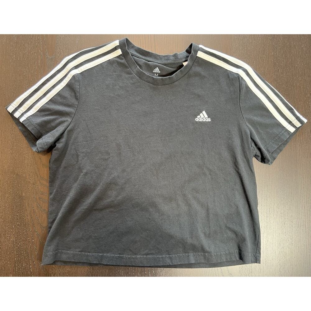 90s Y2K Adidas Women's Cropped Black Festival T-Shirt Size Medium